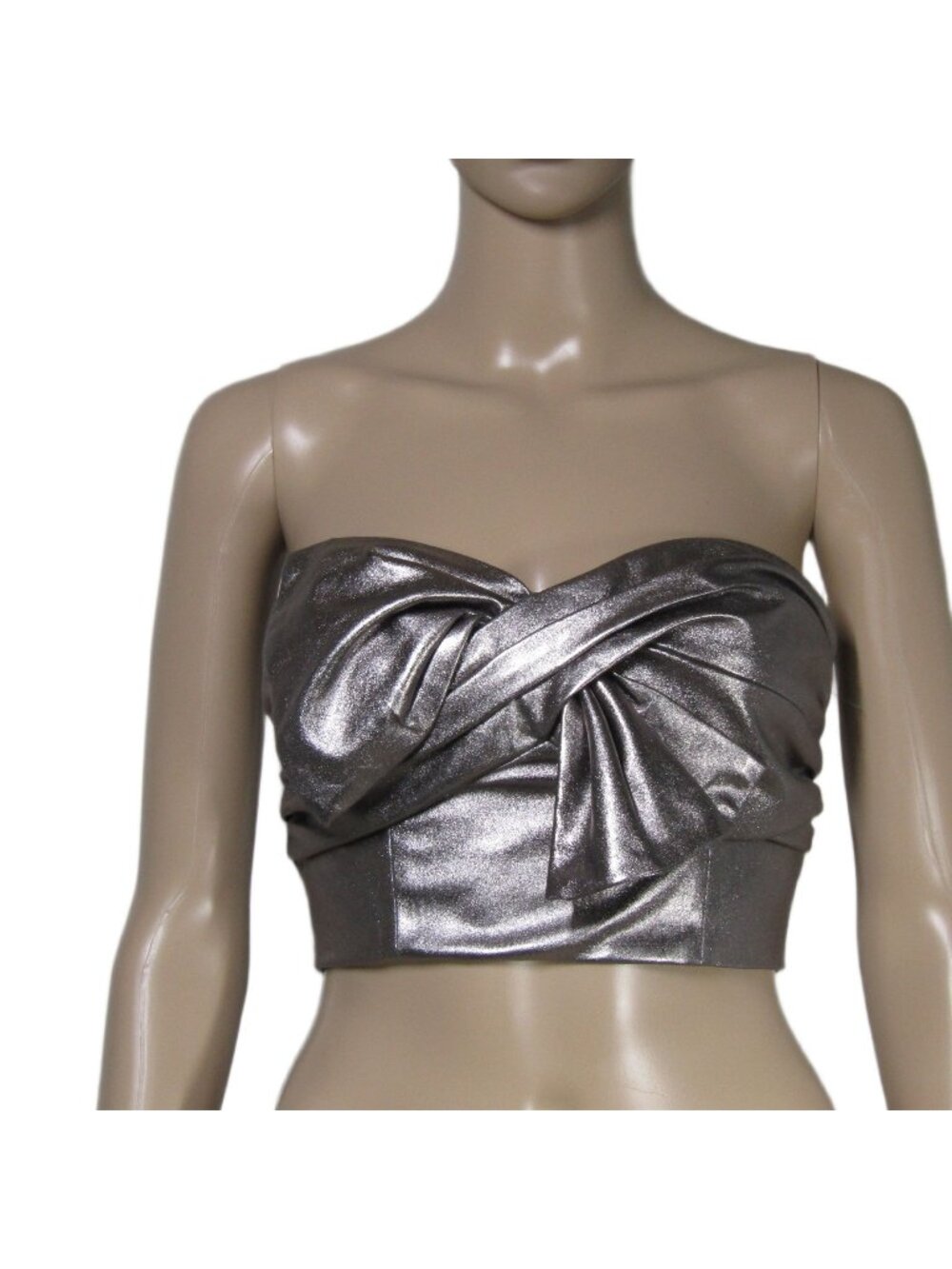 LOVERS + FRIENDS NWT Metallic Bow Bandeau Strapless Crop Top Gunmetal Gray XS